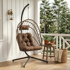 Image of Hanging Rattan Egg Chair Garden Swing Chairs Double Single In/Outdoor w/ Cushion