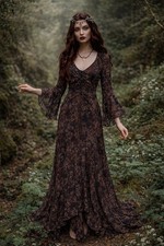 Temptation Maxi Dress M Multi Tiered Whimsigoth Grunge Fairy Boho Hi Low Flare