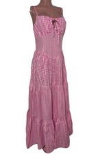 Fashion Nova L Bella Pink Gingham Ruffle Cotton Maxi Dress Keyhole Bust Cottage