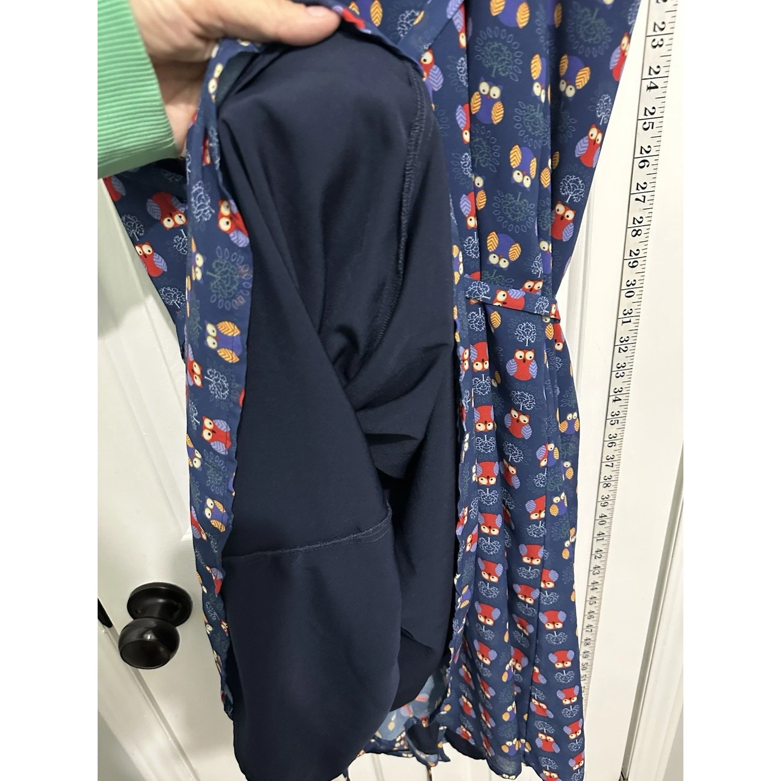 VETEMENTS ESHAKTI Vestito Avvolgente 30W 4X Lungo Novità Gufo Tasche Retrò Rockabilly Blu