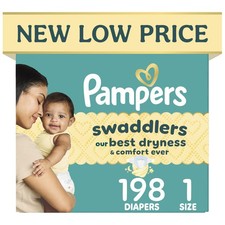 Pampers Swaddlers Diapers Size 1 8-14 lbs 198 Count Disposable