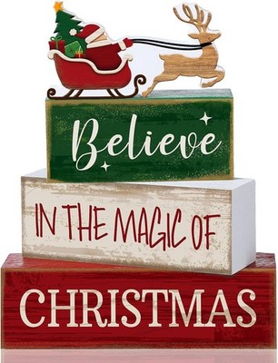 4 Pcs Christmas Table Decoration Wooden Santa Claus Decor Christmas Tiered Tray 
