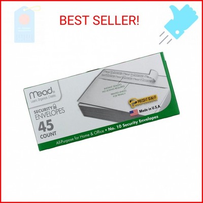 Mead Press-it Seal-it No.10 Security Envelopes, 4.125 x 9.5-Inches, White, 45 Co