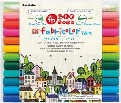 Kuretake ZIG Fabric Color Twin Water-Based Fabric Pen, 24 Colors, TC-4000A/24V