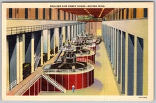 Vtg Linen Postcard Power House Turbine Boulder City, NV 1930s