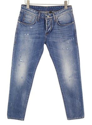 TAKESHY KUROSAWA Herren Jeans W34 blau Whiskers Faded Distress Slim Fit *