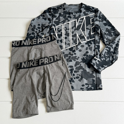 Nike Pro Boys Dri Fit Compression Shorts & Long Sleeve Top Lot Size Medium