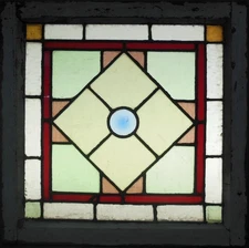 VICTORIAN ENGLISH LEADED STAINED GLASS WINDOW 17" X 17"