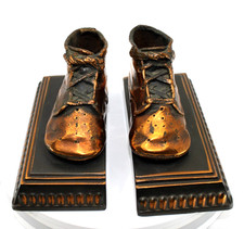 Vintage Pair of Bronze Copper Baby Shoe Bookends