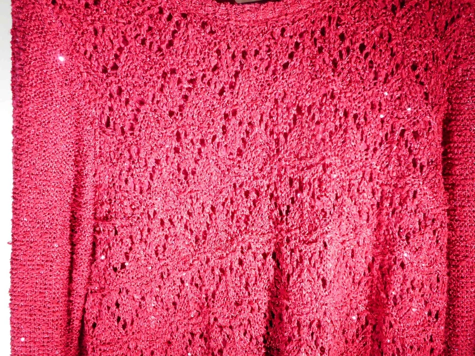 Blusa suéter tejido con lentejuelas rojas vintage para mujer talla XL fiesta brillante Foto 2 de 4