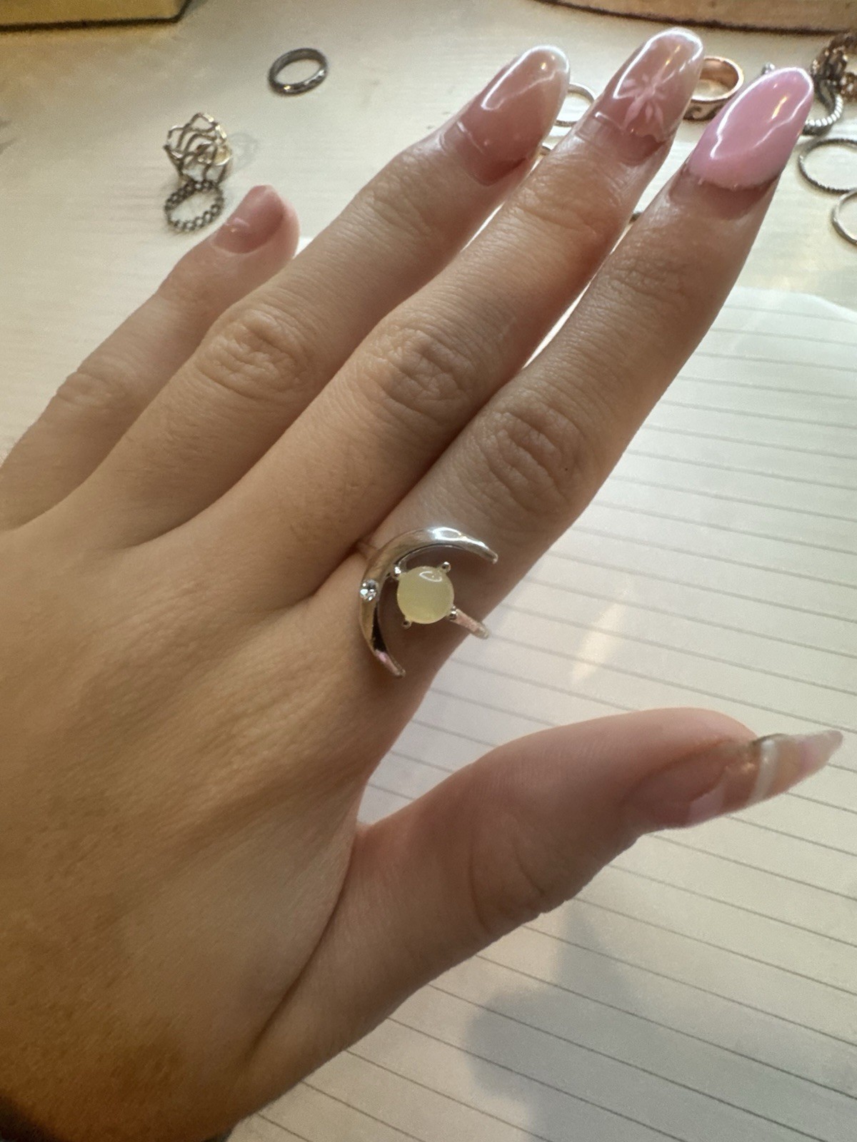 Silver Tone Crescent Moon Statement Ring, Round W… - image 3