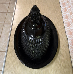 Vintage Indiana Glass Black Diamond Point Hobnail Covered Butter Dish Black Amet