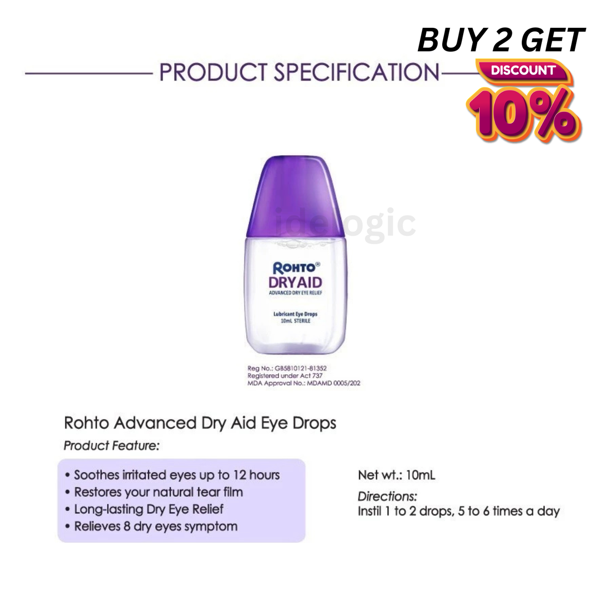 Rohto Advanced Cool Dry Aid Eye Drops Restore Moisture & Relief