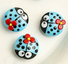 20PCS Handmade Lampwork Glass Bead Blue Ladybug Oblate Charms Spacers 13 13mm