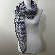 Missoni Iconic Zig Zag Square 35" X 35" Sheer Scarf Silk Purple Blue Luxury