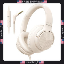 Wired Headphones with Microphone for School and Travel, Beige, 3.5mm