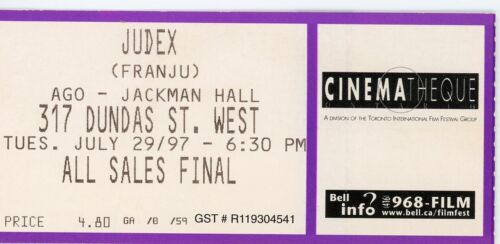 Judex (1997) Vintage Movie Pass Cinematheque Ontario - Foto 1 di 1