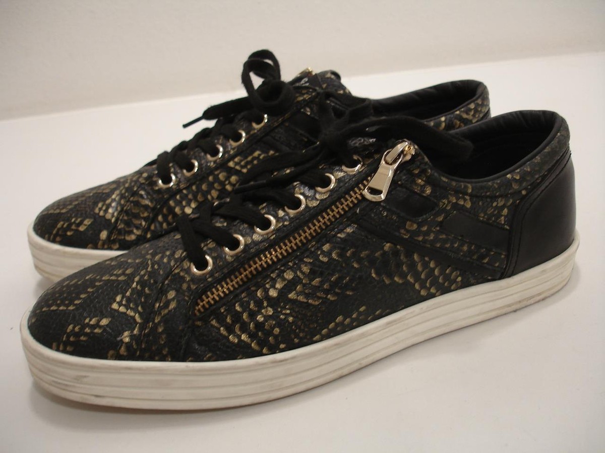 Womens 9.5 10 40 Hogan Rebel Black Gold Snakeskin Leather Womens 9.5 10 40 Hogan Rebel Black Gold Snakeskin Leather