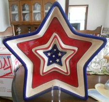 Star Chip & Dip 15 1/2" Americana Patriotic Home & Garden Party White Red Blue !