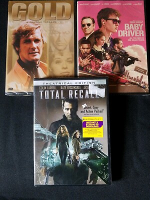 3 Unopened Movies Total Recall 2012, Baby Driver, Gold Sealed 