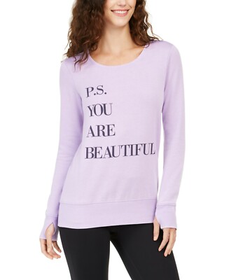 Ideology Women's Activewear You Are Beautiful'' Thumb-Hole Fleece Top