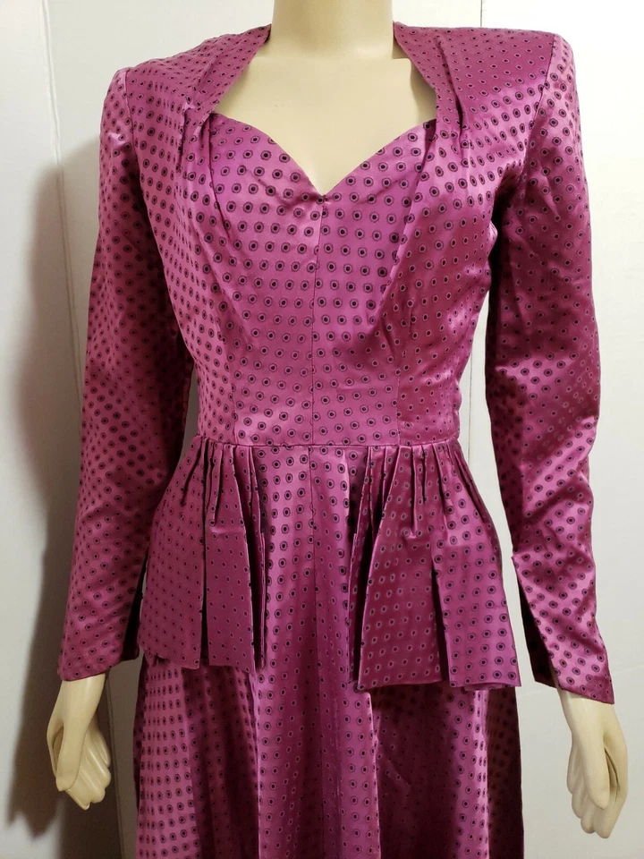 Vestido para mujer Ben J Gam años 30 de colección rosa/púrpura peplum TALLA S? DISEÑO ÚNICO  Foto 3 de 4