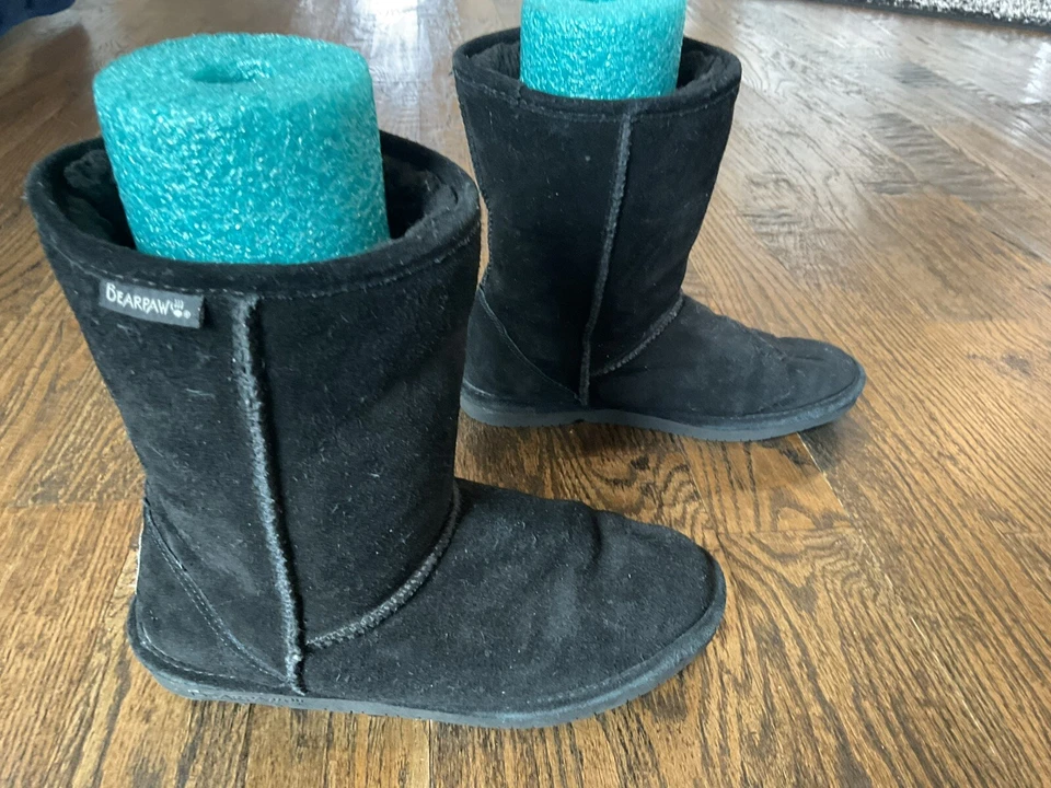 Bearpaw Elle Short Boot Black Fur Lined Pull On Winter Boots Women's US Size 9 - Image 2 of 4