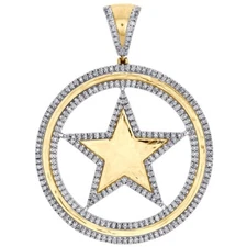 1.20 ctw Simulated Diamond 14K Yellow Gold Plated Star Medallion Pendant 2.2"