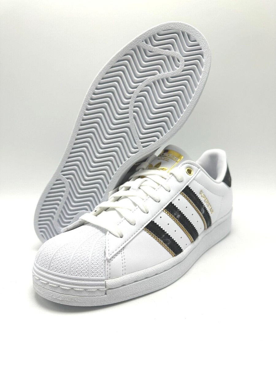 Size 8.5 - Adidas Superstar White Black Gold Metallic W for sale