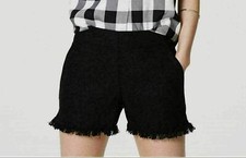 NWT Ann Taylor LOFT Black fringe hem "The Riviera Short" Linen women's Shorts