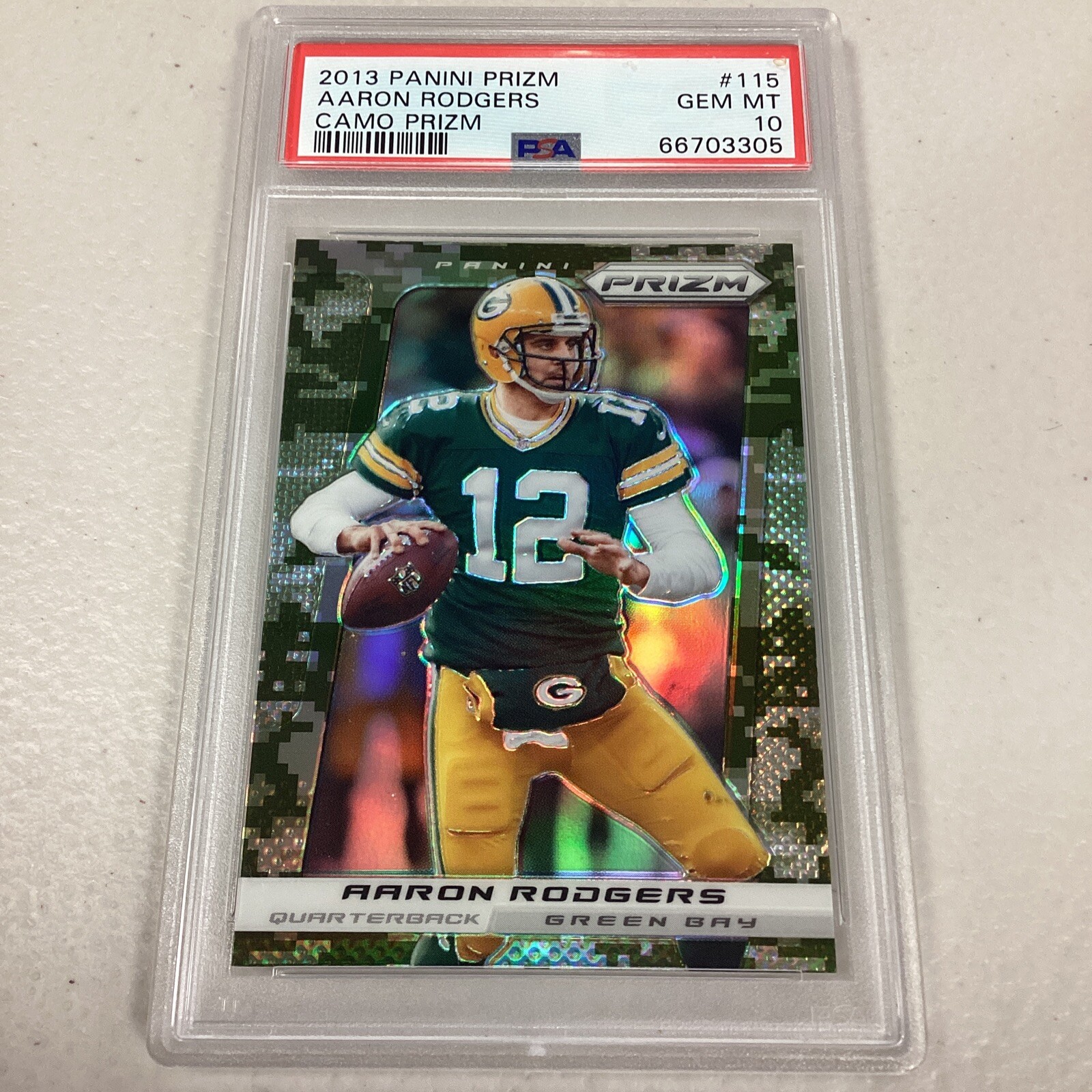 2013 Aaron Rodgers Panini Prizm Camo Prizm PSA 10 #115 Packers