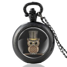 Woman's Men's Pendant Necklace Pocket Watch Quartz "Top Hat Owl" Cute Watch  