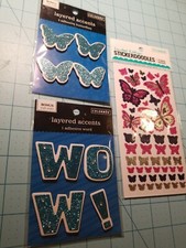 Colorbok Scrapbook Set of 3 Glittery Accents  Stickers: Butterflys  WOW NEW