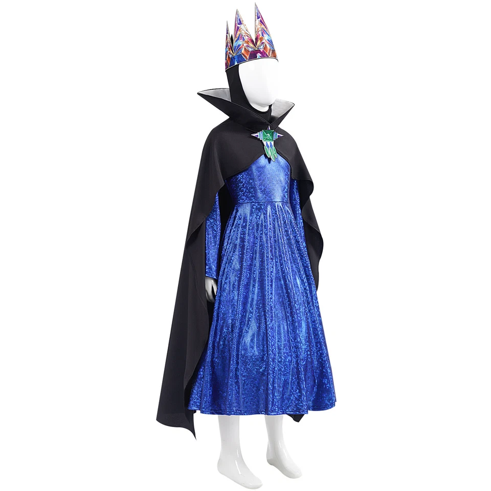 Kids Snow White Cosplay Costume Evil Queen Dress Adult Blue Dress Cloak Crown - Image 4 of 4