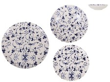 12pcs Stoneware Dinner set service crockery Blue white textured plates bowls