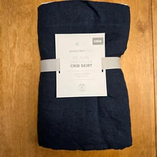 POTTERY BARN KIDS BABY CRIB SKIRT BELGIAN FLAX LINEN 16" DROP ~ NAVY BLUE