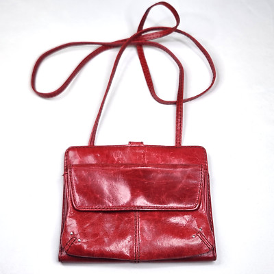 Vtg Hobo International Red Smooth Leather Crossbody Wallet Bifold Flat Open