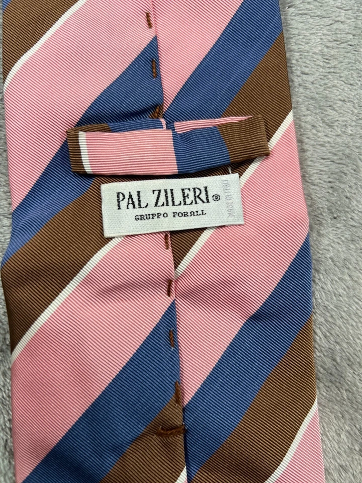 Corbata Pal Zileri Seda Italia Cuello Rosa Azul Rayas Largo Corto Ancho Clásico Para Hombre Foto 3 de 4
