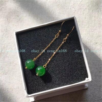 8/10/12MM Natural Green Jade Earrings Hook Eardrop Lucky Christmas