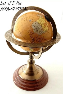 Antique Brass World Map Desk Globe With Wooden Base Desk Decor Lot of 5 unit