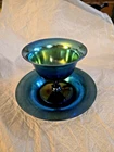 CARDER STEUBEN STUNNING SIGNED BLUE AURENE #2680 SHERBET & UNDERPLATE VERY RARE