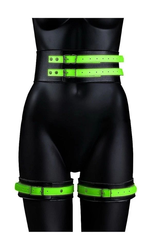 OUCH! Puños y muslos VERDE NEÓN que brillan en la oscuridad con sujeción para cinturón | L/XL Foto 3 de 4