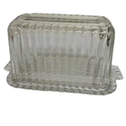 VTG Anchor Hocking One Pound Ribbed Glass Covered Butter Dish Pressed Bevel