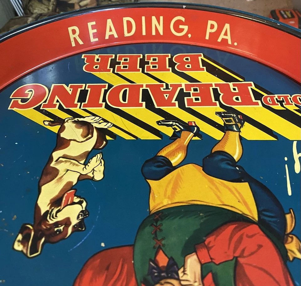 Винтажный антикварный металлический сервировочный поднос для пива 1930-х годов с отличной графикой  - Изображение 3 из 4