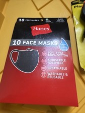 Hanes Face Mask 10 Pack 100 Cotton Washable Reusable Black New