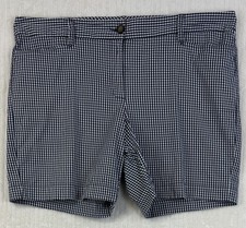 Lands' End Women's Size 18 Navy White Gingham Check Cotton Stretch Shorts Mid