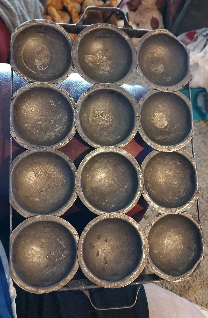 RARE Antique Cast Aluminum / Tin "Golf ball Brownie/ Gem Pan" or Muffin Pan