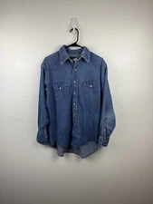 Vintage Wrangler Western Denim Pearl Snap Shirt Distressed Size Large