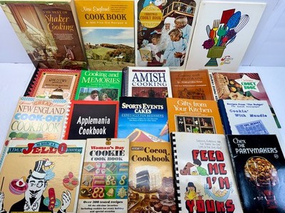 Unique Cookbooks Lot Amish New England Shaker Jell-O Chex Hershey Vintage