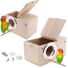 Bird Nesting Box Parakeet Breeding House Made of Solid Wood Garden Tool 2P